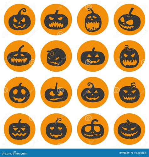 Halloween Pumpkins Icons Set Vector Illustration Stock Vector