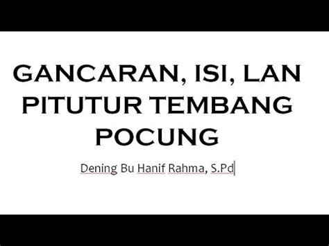 Gancaran Isi Lan Pitutur Tembang Pocung Materi Basa Jawa Kelas Xi