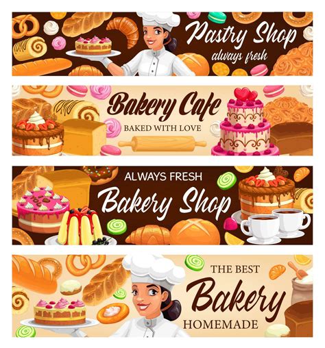 Desserts, cakes, bakery vector banners, baker shop 23498717 Vector Art ...