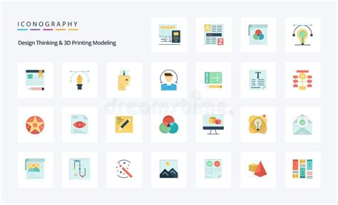 25 Design Thinking And D Printing Modeling Flat Color Icon Pack Stock