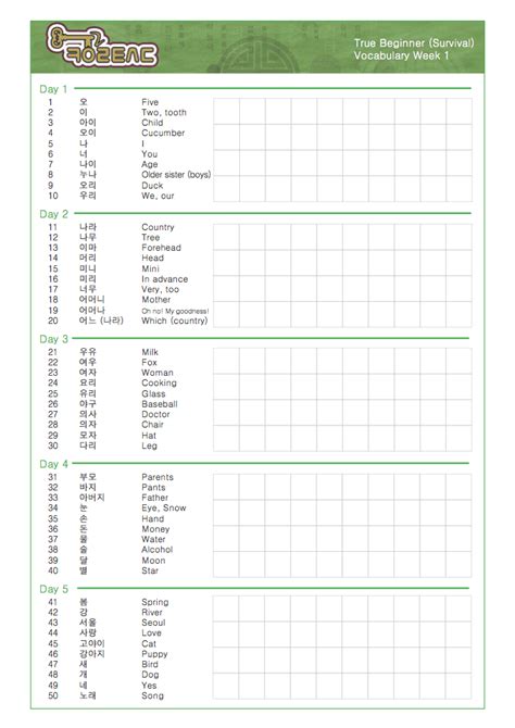 Beginner Vocabulary And Quiz Sheets Key To Korean Worksheets Library