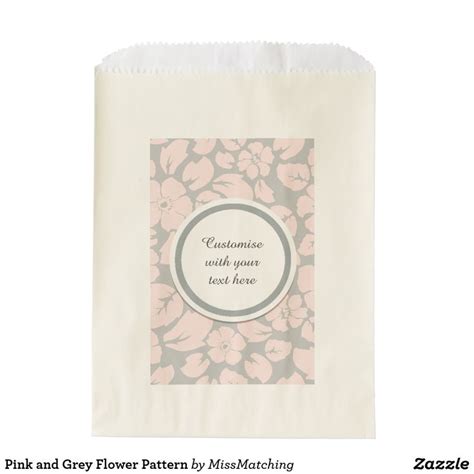 Pink and Grey Flower Pattern Custom Favor Bag