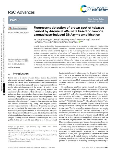 Pdf Fluorescent Detection Of Brown Spot Of Tobacco Caused By