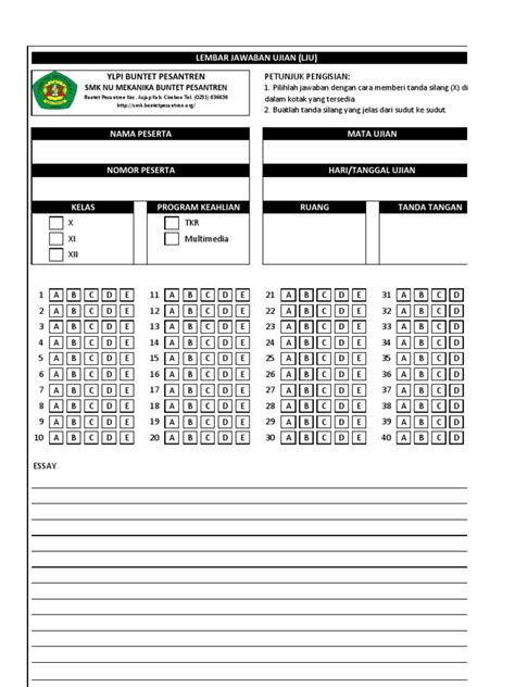 Lembar Jawaban Ujian Pdf