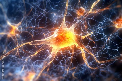 Active Nerve Cell 3d Illustration Neuronal Network With Electrical