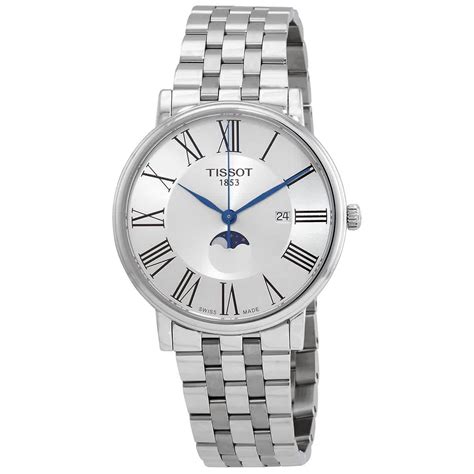 Tissot Mens Carson Moon Phase Silver Dial Watch Stainless Steel Sapphire Crystal