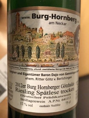 Burg Hornberg Burg Hornberger G Tzhalde Riesling Sp Tlese Trocken