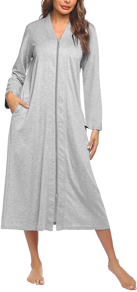 Women Zipper Robe Long Sleeve Loungewear Lightweight Housecoat Full