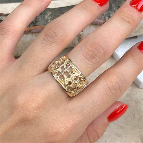 14KT Yellow Gold Wide Custom Design Filigree Floral Cigar Band Etsy