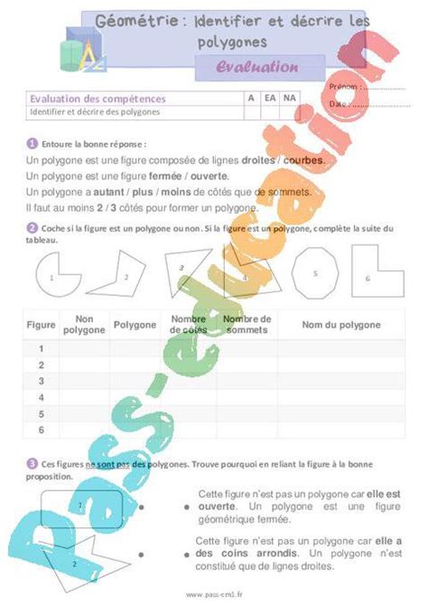 Identifier et décrire les polygones Évaluation de géométrie pour le