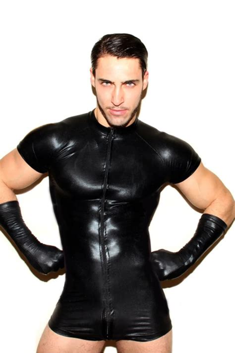 Hot Sexy Men S Pvc Leather Zip Up Bodysuit Playsuit Catsuit Jumpsuit Clubwear S 3xl Sexy Pvc