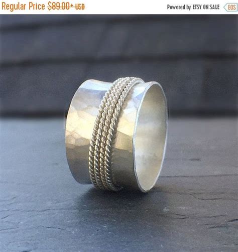 Wide Hammered Silver Spinner Ring With Four Patterned Bands In Etsy