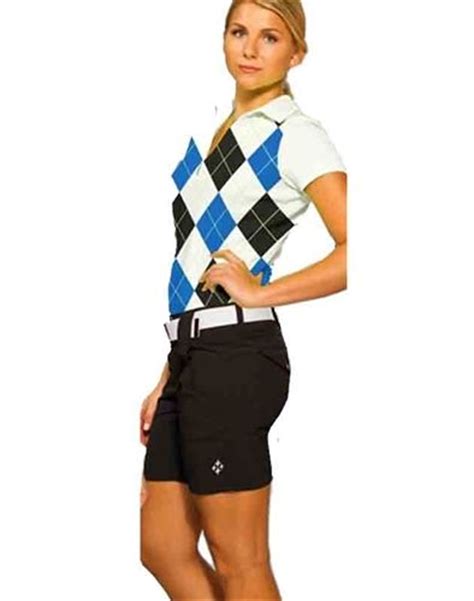 Ladies Cobalt Black Argyle Ladies Golf Polo And Black Golf Shorts