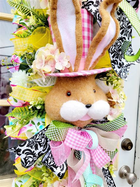 Pink Easter Bunny Swag Front Door Spring Rabbit Hydrangea Elegant