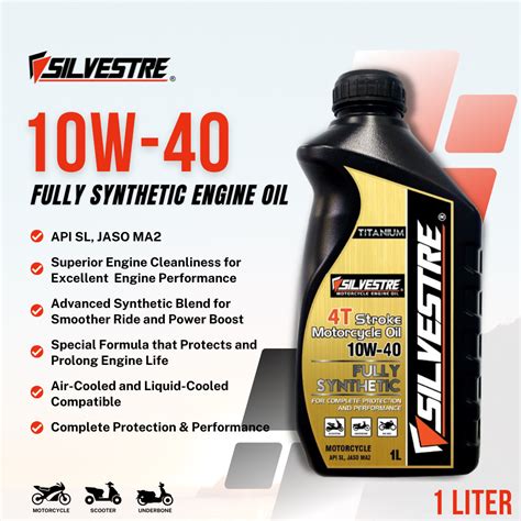 SILVESTRE Engine Oil 10W-40 (Fully Synthetic Motorcycle Engine Oil) JASO MA2 1 Liter or 800ml ...