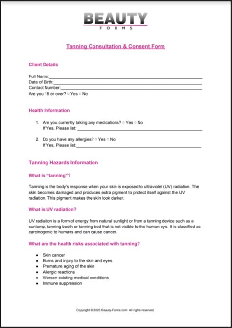 Tanning Consent Pdf Free Printable Pdf Download