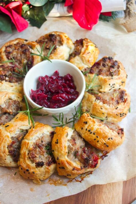 Easy Christmas Sausage Roll Wreath with Cranberries - Dished by Kate