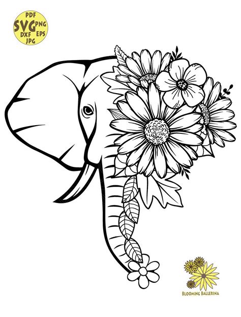 Files For Cricut Floral Elephant Svg Floral Svg Animal Face Svg