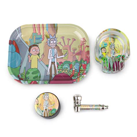 Kit T Premium Rick And Morty 01 Bandeja Pipe Dichavador E Cinzeiro