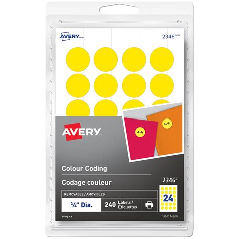 Avery Removable Colour-Coding Labels, Yellow, 3/4" Diameter, Sheet of ...