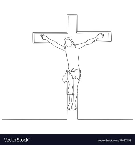 Continuous line drawing jesus on cross Royalty Free Vector