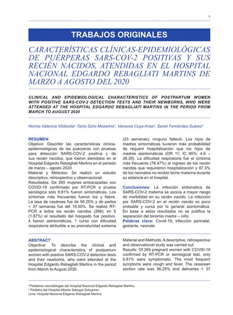 PDF Características clínicas epidemiológicas de puérperas SARS COV 2