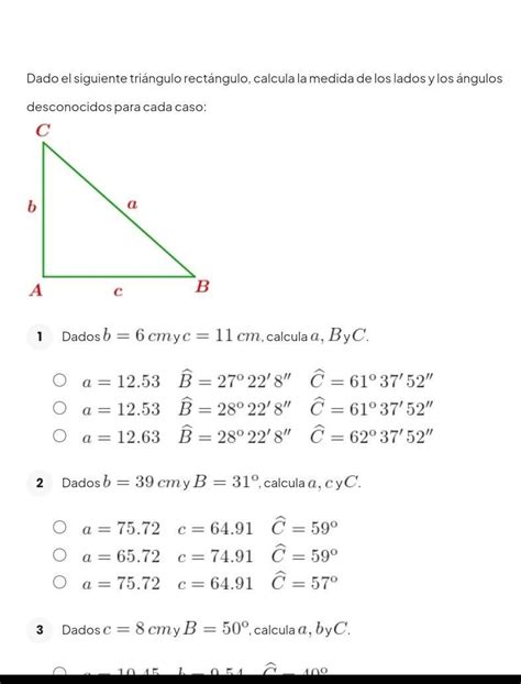 Resuelve Los Siguientes Tri Ngulos Rectanlugos Ayuda Es Urgente Para
