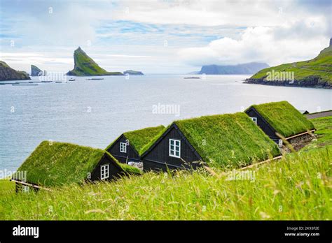 Faroe Islands, houses with grass on roof Stock Photo - Alamy