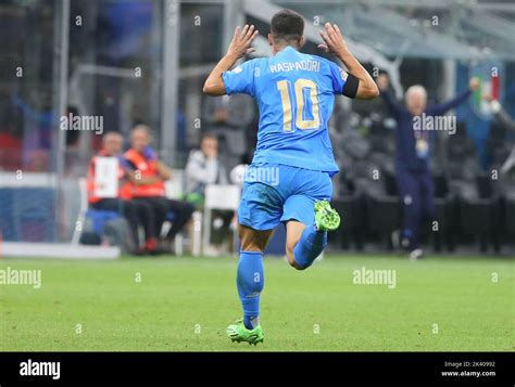 Celebration Goal Giacomo Raspadori Of Italy During The UEFA Nations