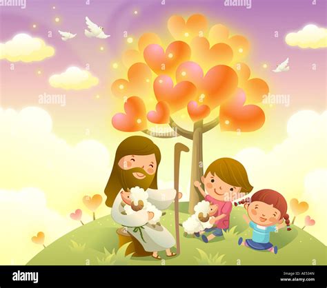 Jesus Christ sitting with two children Stock Photo - Alamy