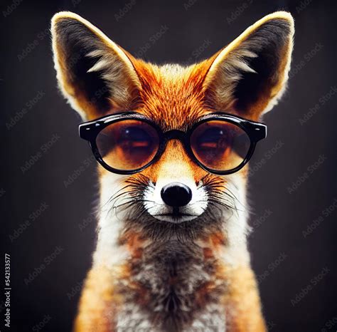 Portrait Of A Fox Wearing Glasses As Animal Illustration Stock