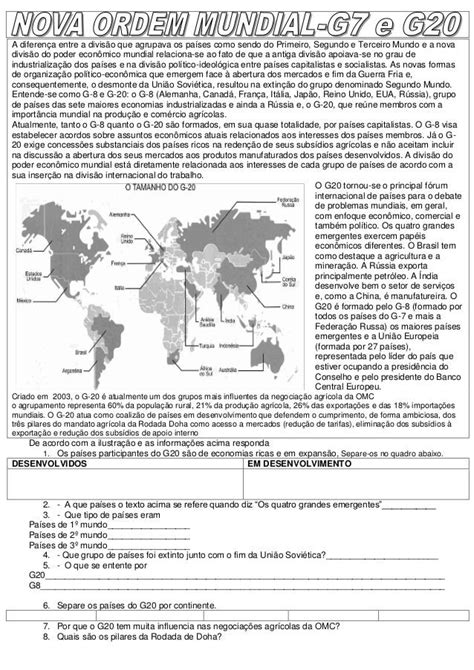 Hist Ria E Geografia T Por Dentro Atividades Sobre Nova Ordem