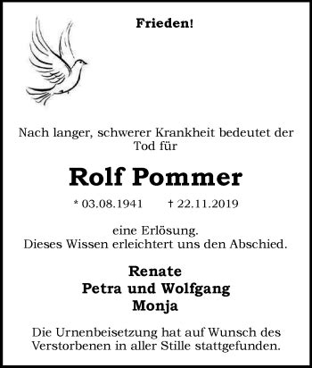 Traueranzeigen Von Rolf Pommer Trauer In Nrw De