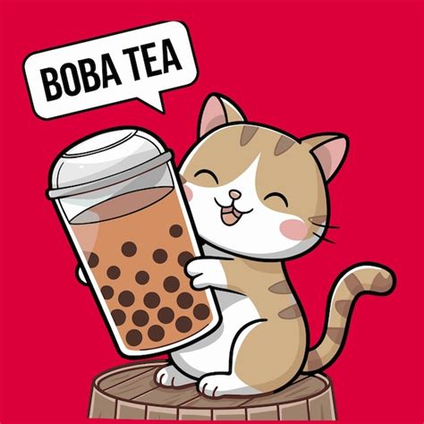 Cute Cat Holding Boba Tea Drink Vector Premium Ai Generated Vector