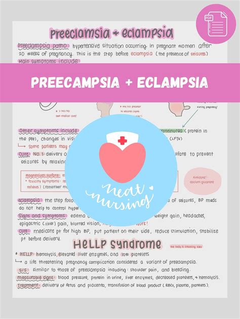 Preeclampsia And Eclampsia Nursing Study Sheet Nursing Study Guide