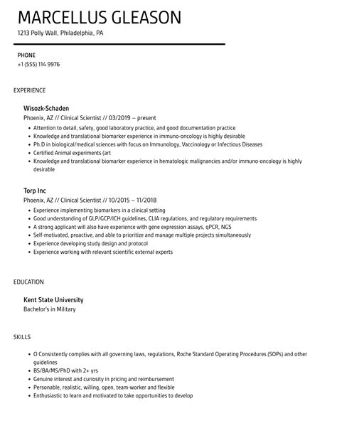 Clinical Scientist Resume Samples | Velvet Jobs