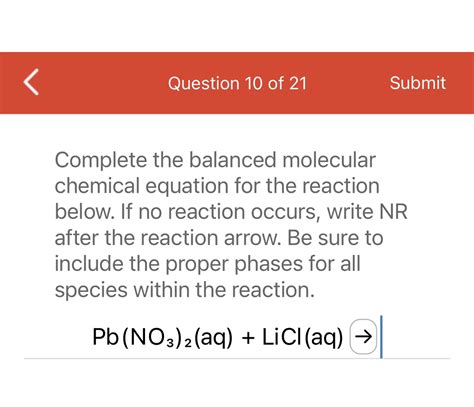 SOLVED Question 10 Of 21 Submit Complete The Balanced Molecular