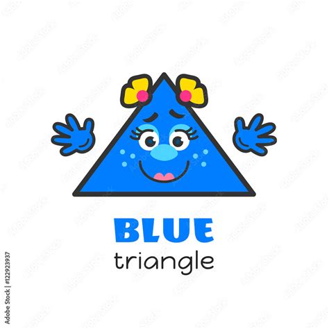 Triangle geometric shape vector illustration for kids. Cartoon blue triangle character with face ...