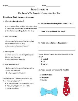 Mr Tanen S Tie Trouble Vocabulary And Comprehension Test Journeys