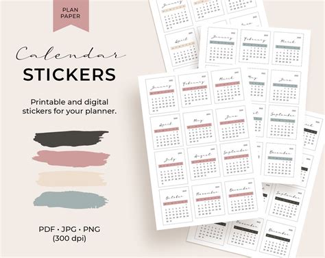 Monthly Calendar Stickers, Printable and Digital Stickers - Etsy