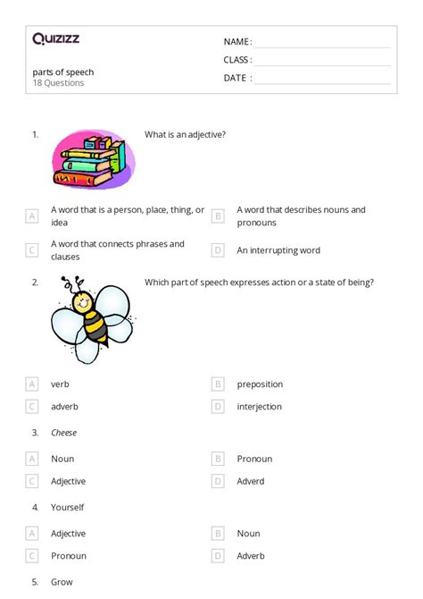 50 Parts Of Speech Worksheets For 3rd Class On Quizizz Free And Printable