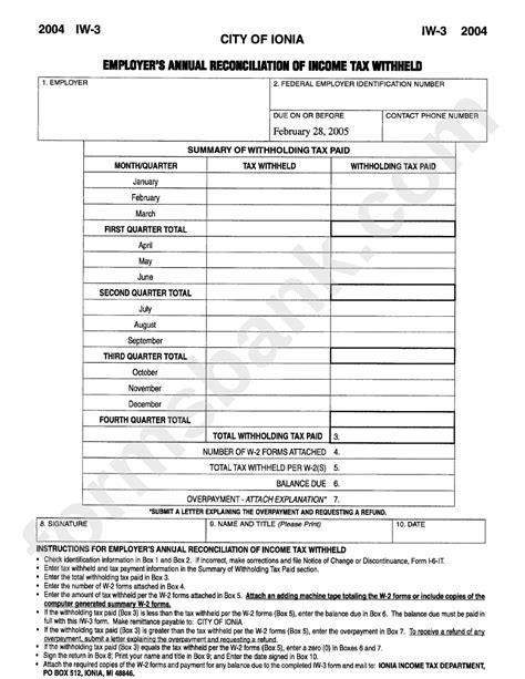 Form Iw 3 Employers Annual Reconciliation Of Income Tax Withheld