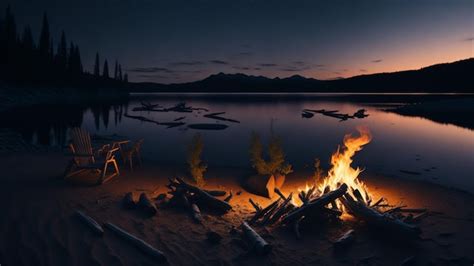 Premium AI Image | Camping on the shore of a lake at night