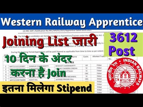 Western Railway Apprentice Final Merit List 2022 ITI Pass Railway