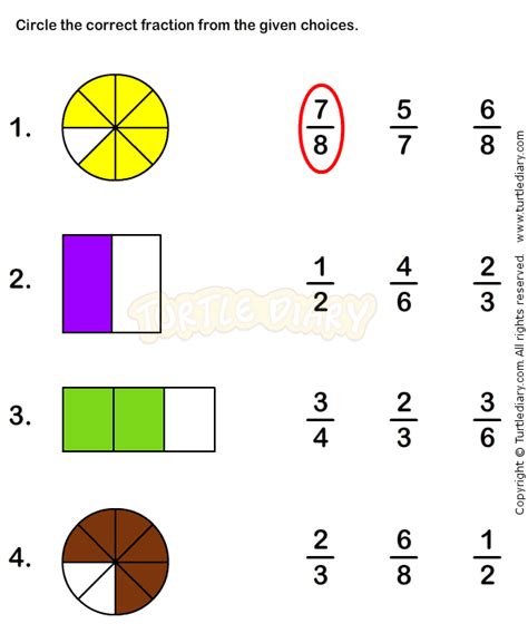 Fractions Worksheet 4 - Shaded Part as Fraction