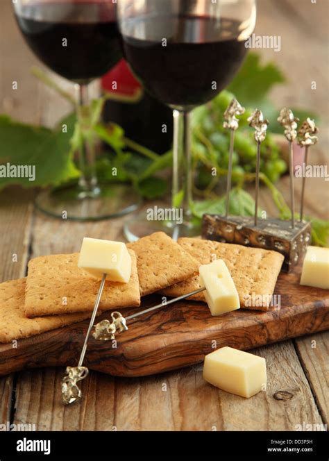 Glasses Red Wine Cheese Crackers Hi Res Stock Photography And Images