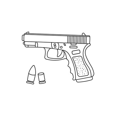 Hand drawn kids drawing Vector illustration black gun glock and bullets ...