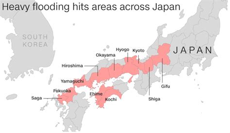 Map Areas In Japan Hit By Heavy Flooding July 10 2018 Climate Signals