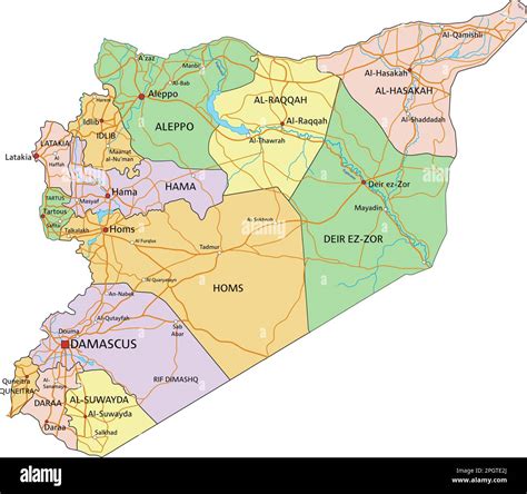 Syria Highly Detailed Editable Political Map With Labeling Stock