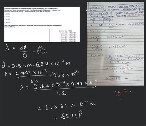 In Biprism Experiment The Distance Between Source And Eyepiece Is M